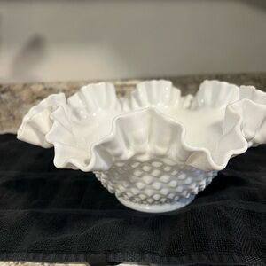 White Ruffled hobnail milk glass Bowl